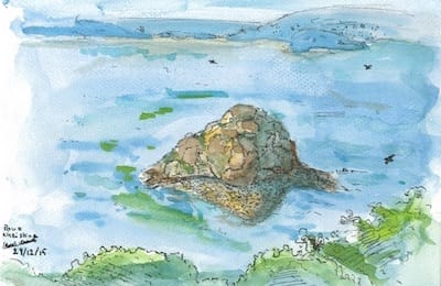 Watercolor drawing - the Roche Mignonne island